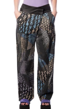 Cross-front wrap pants with wide legs 1