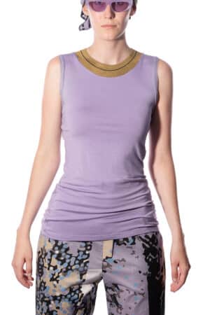 Sleeveless jersey top with accent neckline 1