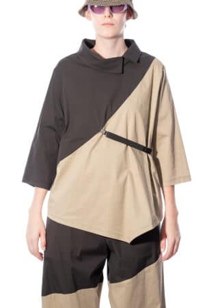 Blouse with diagonal seam and clip detail 1