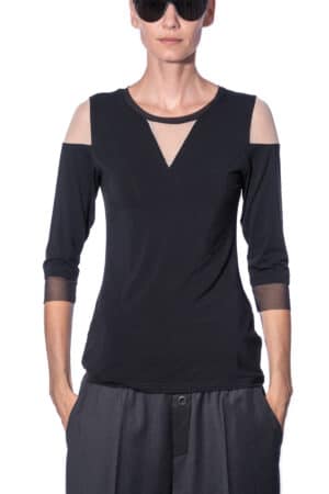 Jersey top with mesh V-neck 1