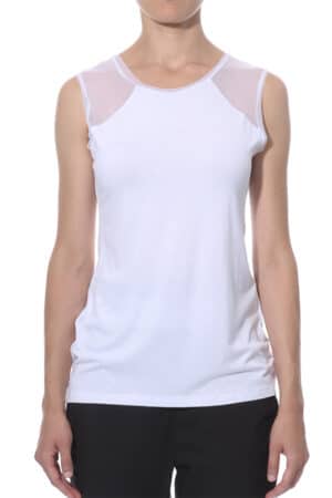 Sleeveless jersey top with micro-mesh details 1
