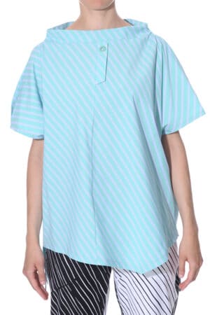 Slit-shoulder blouse with short standing collar 1