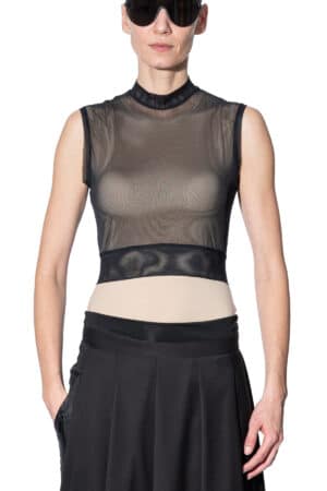 Sleeveless shirt with standing collar 1