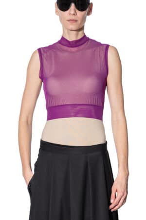 Sleeveless shirt with standing collar 1