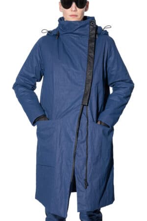 Coat with stand-up collar and hood 1