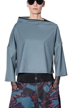 Sweater with asymmetric zip collar 1