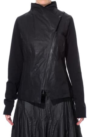 Fitted jacket with angled zipper 1