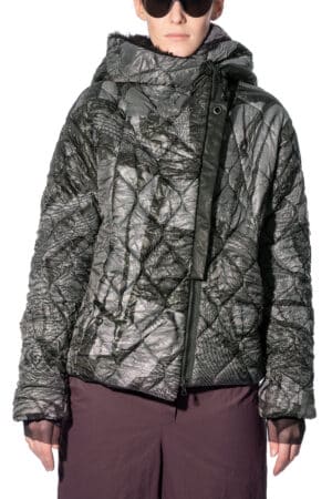 Jacket with oversized hood and asymmetrical zipper-front 1