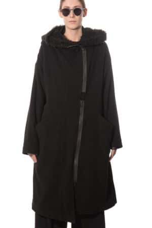 Wool coat with big hood 1