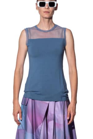 Sleeveless top with mesh yoke 1