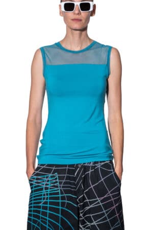 Sleeveless top with mesh yoke 1